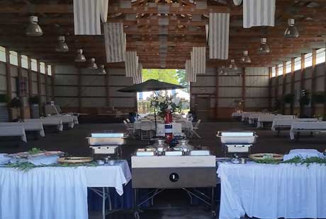 venue set up with buffet for wedding